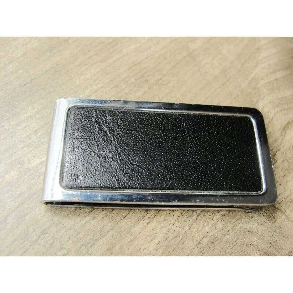 Money Clip Stainless Steel Leather Credit Card Cash ID Holder